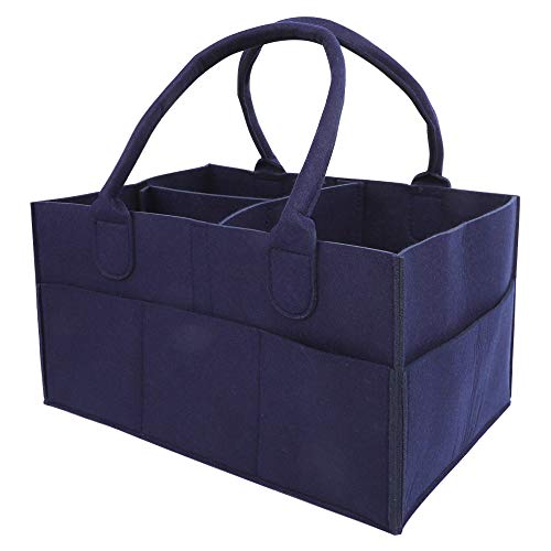 おむつストッカー オムツ収納ケース 羊毛フェルト 大容量 多機能 オムツストッカー オムツ収納バッグ ベビー用品小物収納整理最適 出産祝い 折りたたみ式携帯が便利 (ブルー)