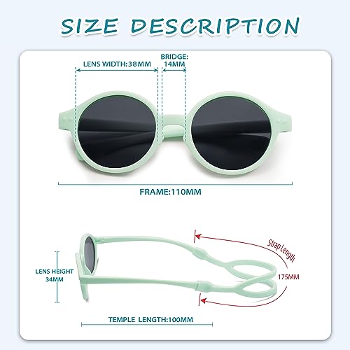 SOJOS Baby Polarized Sunglasses with Strap Round UV400 Protection Toddler Girls Boys Age 0-24 Months SK5613A3