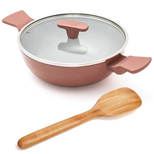 Ember Cookware Arcilla Ceramic Kadai 24cm | 2.6 Litre Non Stick Non Toxic with Glass Lid | ISI Certified | Ceramic Kadai for Cooking | PFAS & PTFE Fre
