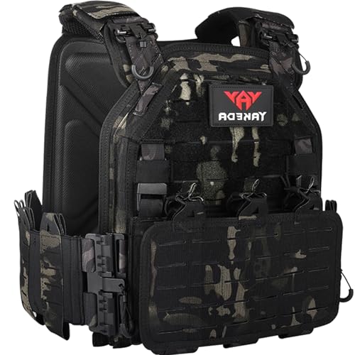 YAKEDA Tactical Outdoor Vest for Men /1000D Nylon Quick Release Laser-Cutting Modular Lightweight Vest