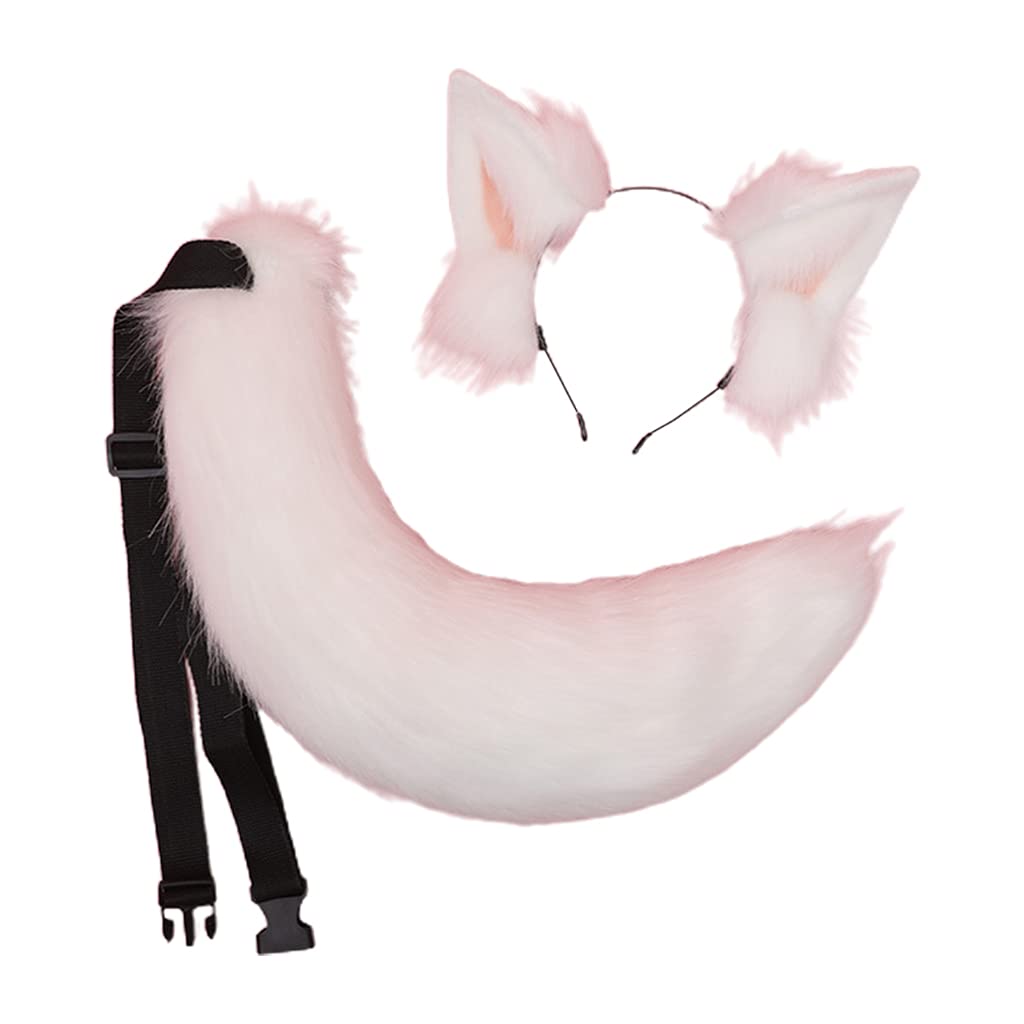 Jazuaiao Unisex White Headbands Furry Animal Dog Ears Headwear Tail Set Hair Hoop For Halloween Cosplay Headpiece Party Supplie Long Cosplay Animal Props