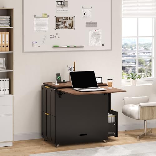 Image of ModernMate 3-in-1 Folding Desk & File Cabinet with 4 Drawers, Power Outlet