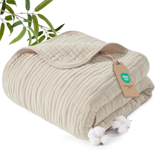 PHF Cooling Muslin Blanket Queen Size 90'x80', 6-Layer Lightweight Gauze Blanket Made from 35% Rayon...