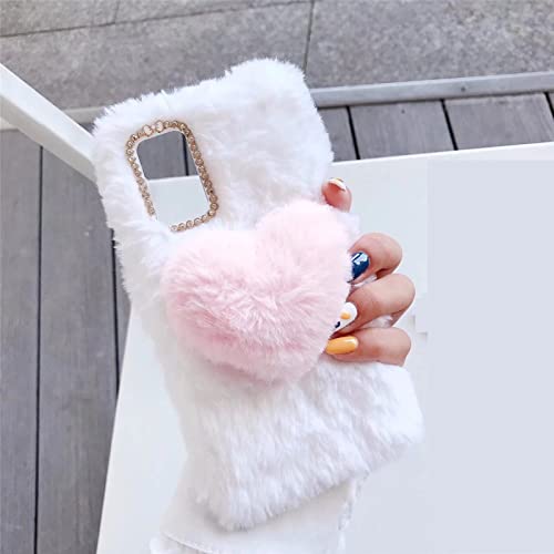 TYWZ Plüsch Hülle für Oppo A74 5G,Flauschige Niedlich 3D Herz Handyhülle für Frauen Süße Hase Pelz Winter Warm Weich Cover Schutzhülle-Weiß Cover