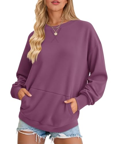 Image of AUSELILY Women's Casual Sweatshirt Long Sleeve Pullover with Pocket Mauve