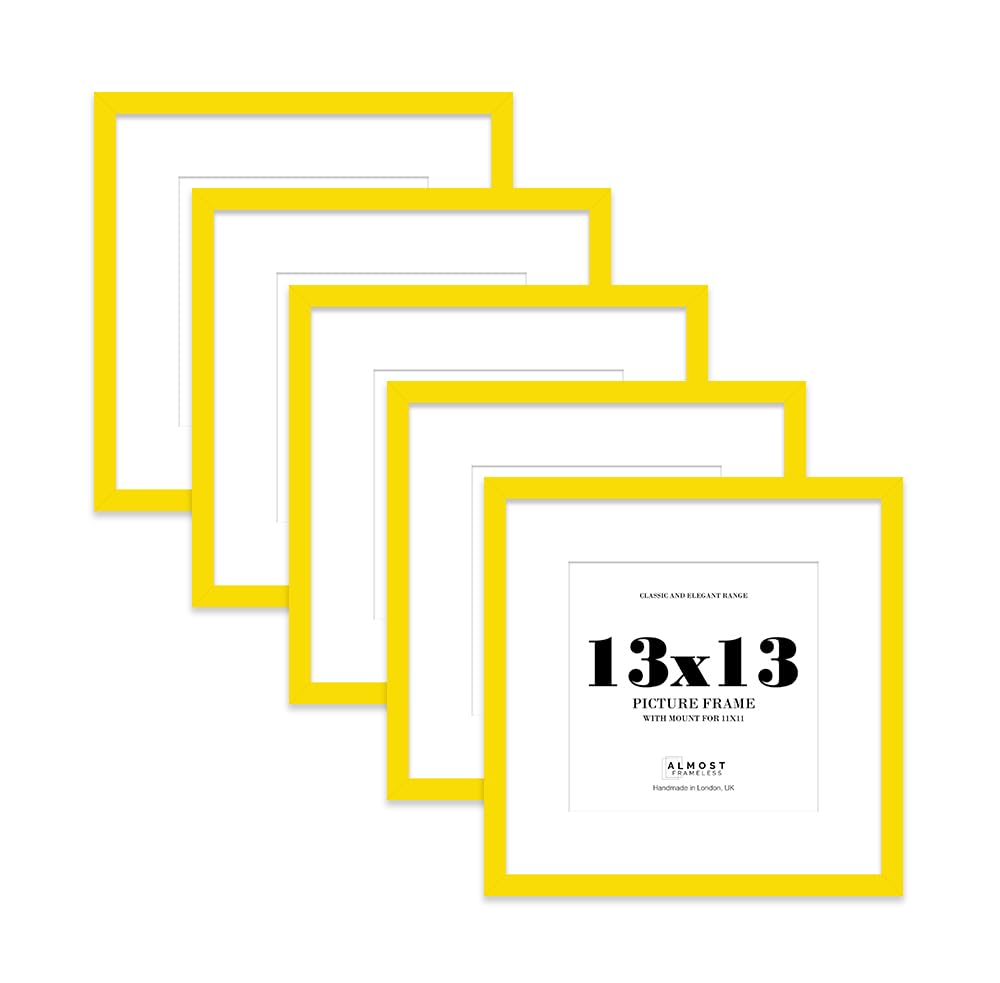 13x13 Yellow Picture Frame with Mount for 11x11 Photos, Prints - Modern Square Wall Frame, Set of 5