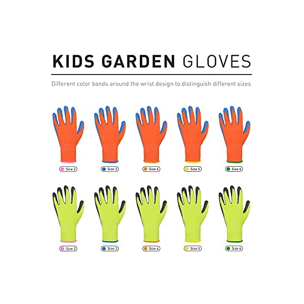 HANDLANDY 2 Paar Kinder-Gartenhandschuhe fÃ¼r Kinder im Alter von 2â3 Jahren, 4â5 Jahre, 6â13 Jahre, mit Schaumgummi-Beschichtung fÃ¼r Garten- und Arbeitshandschuhe fÃ¼r MÃ¤dchen und Jungen (3XS(age 4-5) – Bild 5