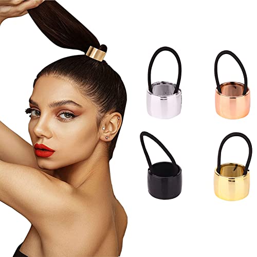 4 Pcs Ponytail Holder Hair Cuff Elastic Scrunchies Glitter Hair Ties Gothic Punk Elastic Hair Accessories Plastic Ponytail Holder Cuffs For Women Girls (Gold, Silver, Rose Gold, And Black) #TOP20