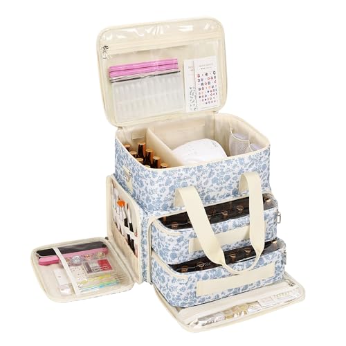 Relavel Nail Polish Organizer Nail Bag Holds 80 to 100+ Bottles (15ml/0.5fl.oz) Nail Lamp Nail Supplies Kit Gels Polish Storage Case with 2 Removable Pouches for Manicure Nail Tech Gifts (Floral)