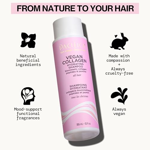 Pacifica Vegan Collagen Hydrating Shampoo & Conditioner Set – Moisturizing Hair Care for Dry Brittle Hair, Biotin & Avocado Oil for Strength & Shine, Thickening Clean Vegan Dermatologist Tested, 12 oz