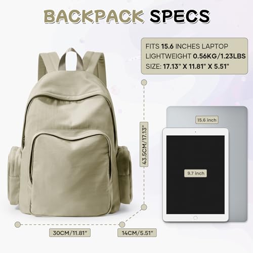 School Backpack for Girls Boys, Lightweight Middle School Bookbag, Casual Daypack Classic College High School Backpack for Women Men, Waterproof Travel Daypack - Khaki3