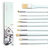 Miya Art Paint Brush Set - 10 Pieces Long Handle Hog Bristle Brush Great for Watercolor, Gouache, Oil, Acrylic Painting & More (Green)-Lightwish