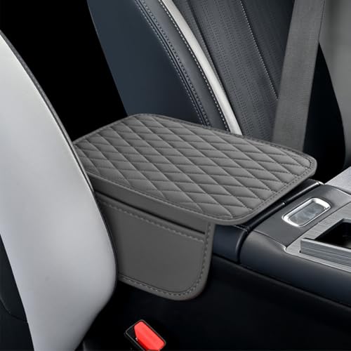 Funda universal para consola central de coche, de piel sintética, con 2 bolsillos, para reposabrazos, accesorio interior para coche, SUV, camión (gris)