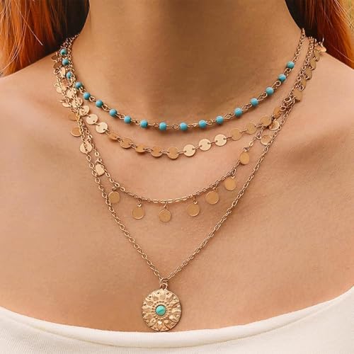 Western Jewelry for Women Gold Layered Necklace Cowboy Chic Boho Y Chain Turquoise Pendant Country Concert Outfit Cowgirl Accessories3