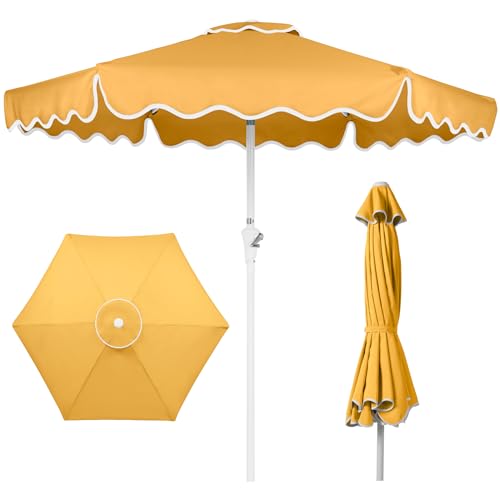 Best Choice Products 7.5ft Patio Market Umbrella with Wavy Trim UV-Fade-Resistant 210g Canopy Crank & Tilt Wind Vent Heavy-Duty Frame - Marigold