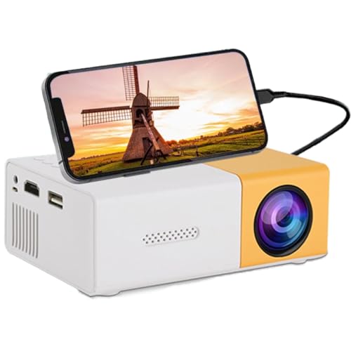 Mini Projecteur, Mini Projecteur Portable 1080P Full HD Supporté, Videoprojecteur avec Télécommande, Compatible avec HDMI/Audio/Smartphone/Tablette/PC/TV Stick/USB/AV (Jaune)