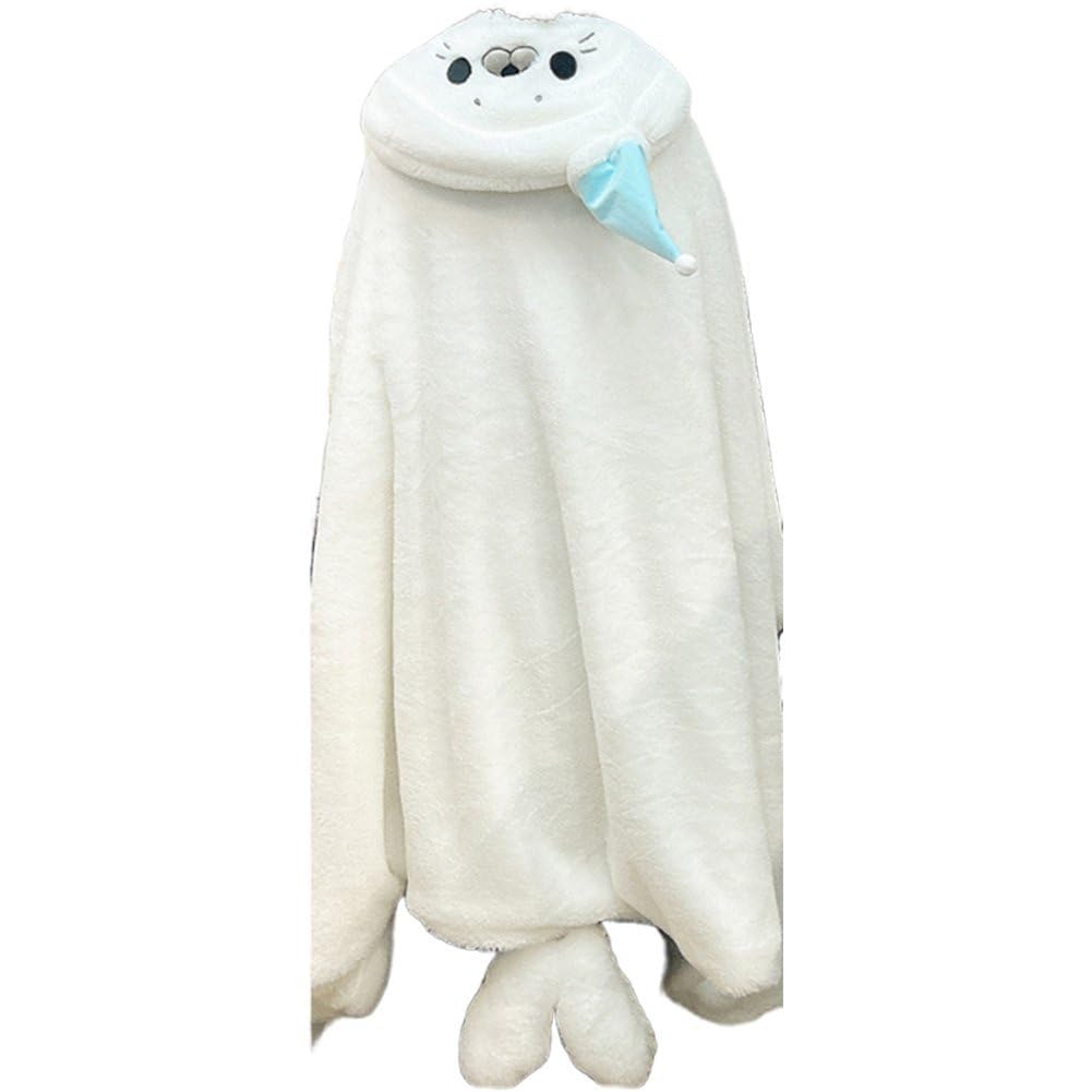 Manta con Capucha De Peluche De Foca Adorable, Manta Y Ponible para Adultos, Capa Acogedora De Disfraz De Animal para Hogar Y Oficina, Regalo para Mujeres Y Hombres.