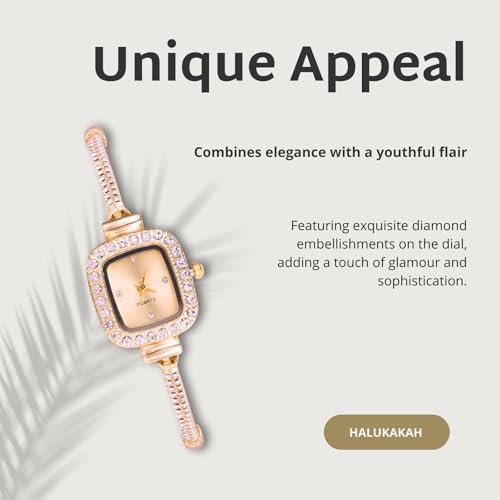 Image of Halukakah Kids' Sparkling Diamond Watch - 18k Real Gold /Rose Gold /Platinum Plated - Multiple Colors Rectangle Dial - Quartz Adjustable Stainless Steel Wristwatch - Suitable for Boys and Girls