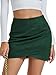 Rooscier Women's Faux Suede Ruched Wrap Bodycon High Waist Zipper Back Mini Skirts Dark Green Large
