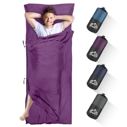 Sleeping-Bag-Liner-Travel-Sheets-Camping, Adult Sleep Sack with 2 Way Zipper, Lightweight and