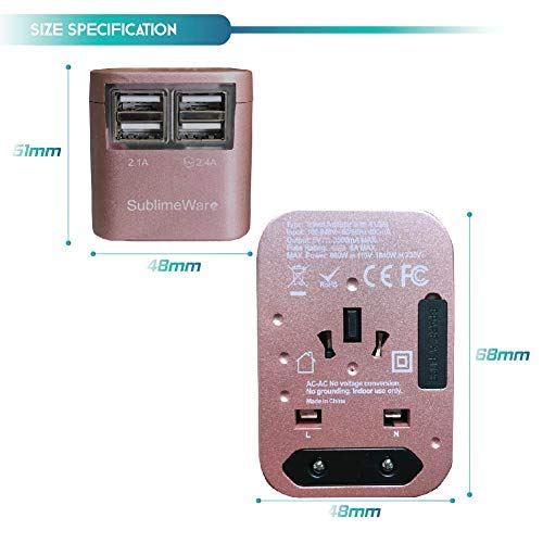 Universal Travel Adapter International All In One Plug (Rose Gold)- W/4 Usb Ports Work - 150+ Countries - 220 Volt Adapter - Travel Adapter Type C A G I For Uk Japan Germany France Eu European #TOP6
