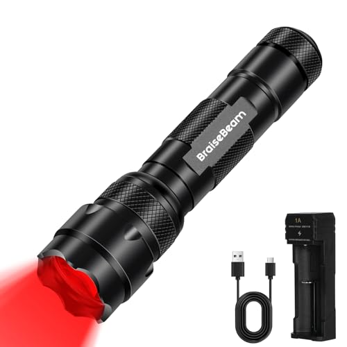 BraiseBeam Linterna de luz roja, luz nocturna LED roja portátil pequeña y superbrillante con enfoque ampliable, linterna de bolsillo monomodo para lectura, astronomía y visión nocturna.