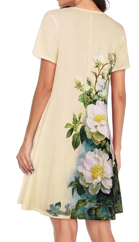 Image of Womens Summer Dresses Beach Casual Loose Tshirt Floral Short Sleeve Flowy Pockets Sundresses 2026