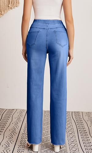 Elastic Waist Jeans for Women High Waisted Raw Hem Straight Leg Cropped Elastic Trendy Women Jeans2