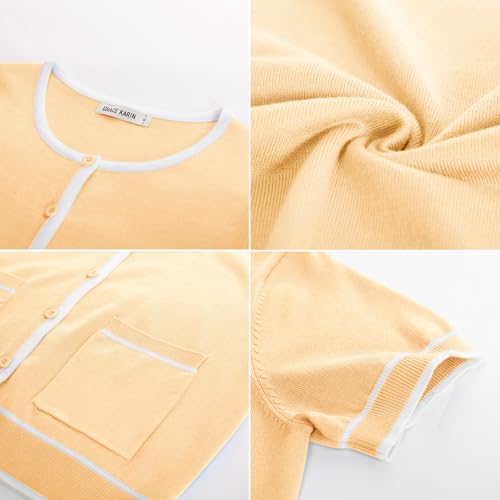 Image of GRACE KARIN Short Sleeve Contrast Cardigan Sweaters for Women Summer Casual Striped Button Down Bolero Shrug