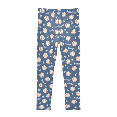 senya Girls Printed Leggings Yoga Pants Blue Background Baseballs Stars Pattern for Kids in 4t to 10 Years, 4T2