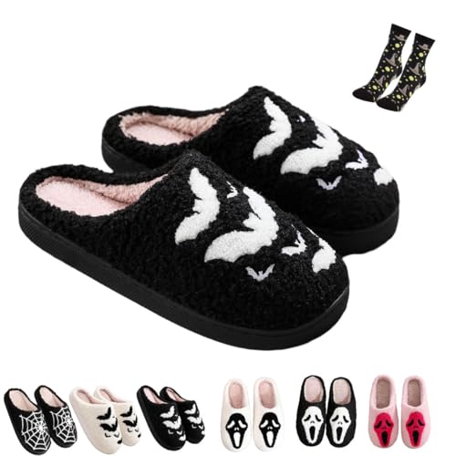 LELEBEAR Halloween Cookie Slippers, Scream Ghostface Slippers,Halloween Pumpkins Slippers Soft Plush Spooky Slides For Women