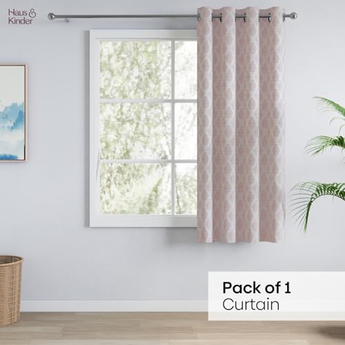 Image of haus & kinder Jacquard Window Curtain 5 Feet (130x152 cm) - Sand Classic Damask Design Decorative Curtain for Living Room & Bedroom | Sandalwood Heritage Premium Window Curtain | Pack of 1
