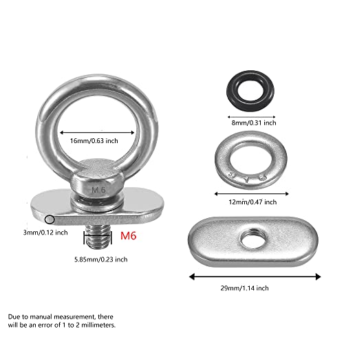 4 Packs Track Mount Tie Down Eyelets, M6 Bolt, Stainless Steel, Hold Your Bungee Cord or Ropes Rowing Inflatable, Kayak Track Accessories(No Track Included)