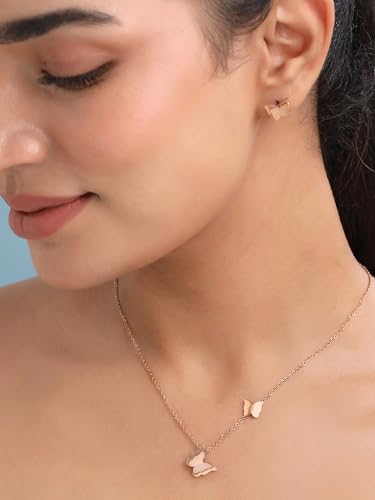 Image of Yellow Chimes Necklace for Women | Fashion Rosegold Plated Necklace for Girls | Infinity Charm Pendant Chain