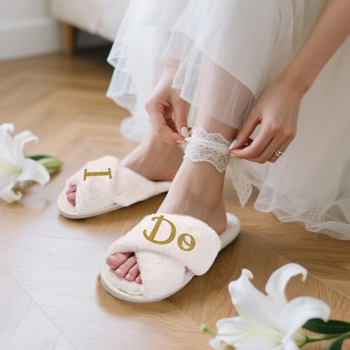 Custom Bride Slippers Wedding Day Comfort for Bridal Party & I Do Moments! Pure White Luxury Gift4