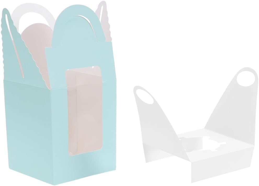 50pcs Portable Window Muffin Box Paper Cups for Cake and Pudding Packaging Food Grade Paper for Parties and Events Blue for Cupcakes and Desserts