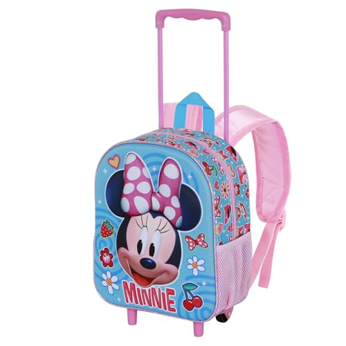 Disney Minnie Mouse Happiness-Sac à dos 3D à Roulettes Petit, Bleu, 26 x 34 cm, Capacité 7 L