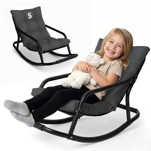 Special Supplies Sensory Tufted Rocking Chair for Kids - Comfortable Kids Rocker- Versatile Floor Chair with Soft Fabric and Stability for Playroom, Bedroom, or Nursery (Ages 3+) - Charcoal