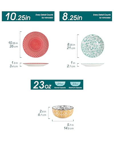 Image of vancasso SELENE Plates and Bowls Set for 6, 18 Pieces Dinnerware Sets, Mircowave and Dishwasher Safe Dishes Set, Porcelain Muted Dinnerware