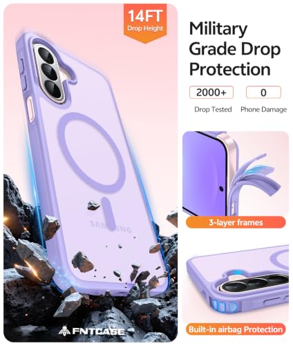 Image of FNTCASE for Galaxy A27 5G Phone Case: for Samsung A27 Cases [Fit for Magsafe] [Screen Protector] Military Grade Drop Protection, Translucent Matte Back, Slim Shockproof Protective Cover - Light Purple