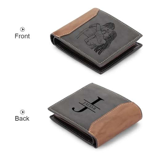 Personalized Mens Wallet for Men, Custom Wallets with Engraved Picture & Name Leather Bifold Wallet Personalized Gifts for Men Father's Day Valentine's Day (Brown)3