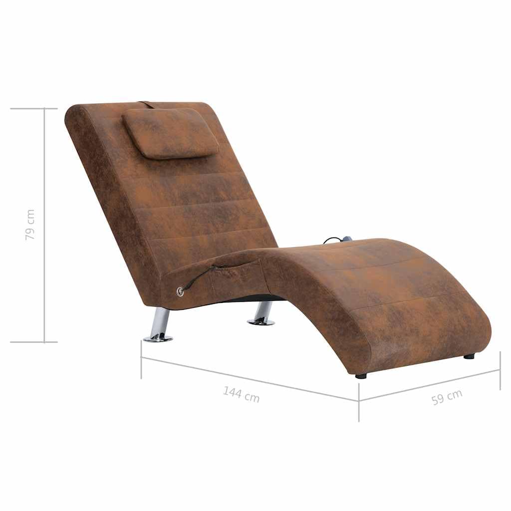 Szezlong do masażu z poduszką, brązowy wygląd zamszu, ergonomiczny leżak tapicerowany z funkcją ogrzewania i 5 trybami masażu, ocynkowana rama stalowa, 144 x 59 x 79 cm, idealny do salonu