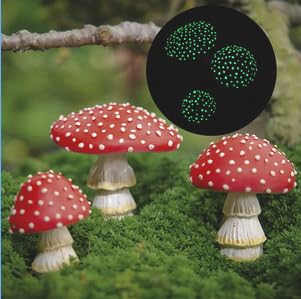 OwMell Glow in The Dark Mushroom Statues, Set of 3...