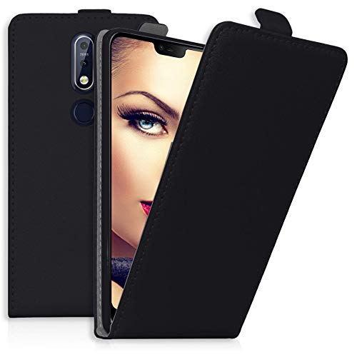 mtb more energy® Housse Coque Flip pour Nokia 7.1 Dual SIM (5.84'') / Noir/Similicuir/étui Poche Pochette de Protection