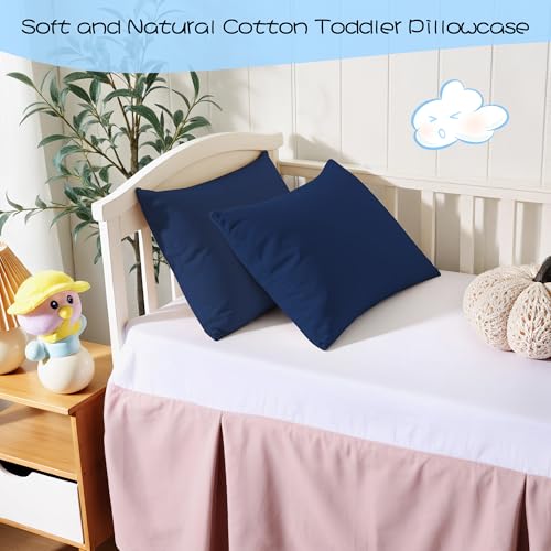 Image of 100% Cotton Toddler Pillow Protectors with Invisible Zipper, 600 Thread Count Sateen Wave Soft Breathable Hypoallergenic Nursery Pillowcases for Kids, 13x18 Inches, Set of 2