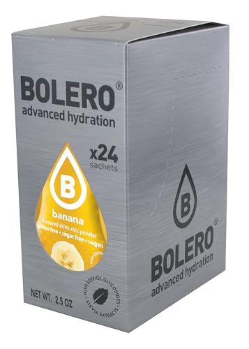 Bolero BANANA 24x3g | Jus en poudre sans sucre, sucré avec de la stévia + vitamine C | Convient pour les enfants et les diabétiques | Sans gluten et adapté aux végétaliens | Le goût