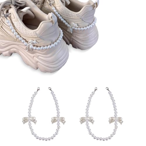2 Pezzi di Gioielli per Scarpe, Catena con tacco a fiocco e perle, Fibbia per Scarpe, Ciondolo per Gioielli per Scarpe con Perline, Ciondolo In Pizzo per Scarpe Fai da Te, Accessori Per Scarpe