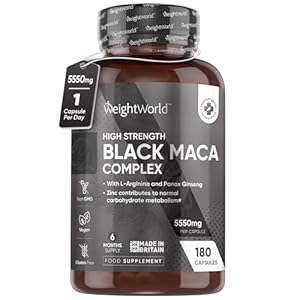 Black Maca Root Capsules 5550mg (High Strength) – 180 Vegan Black Maca & Yellow Maca Capsules (6 Months Supply) – with L-Arginine, Panax Ginseng, Pepper – Zinc for Testosterone levels & Metabolism