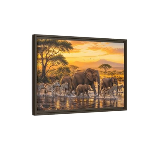 Cadre safari africain doré grand format 60x40 pour déco murale horizontale