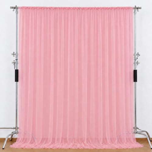 Image of White Net Backdrop Curtain Set for Decoration, 2 Pieces, 8 x 5 feet, for Wedding, Birthday, Anniversary, Engagement (Baby Pink)